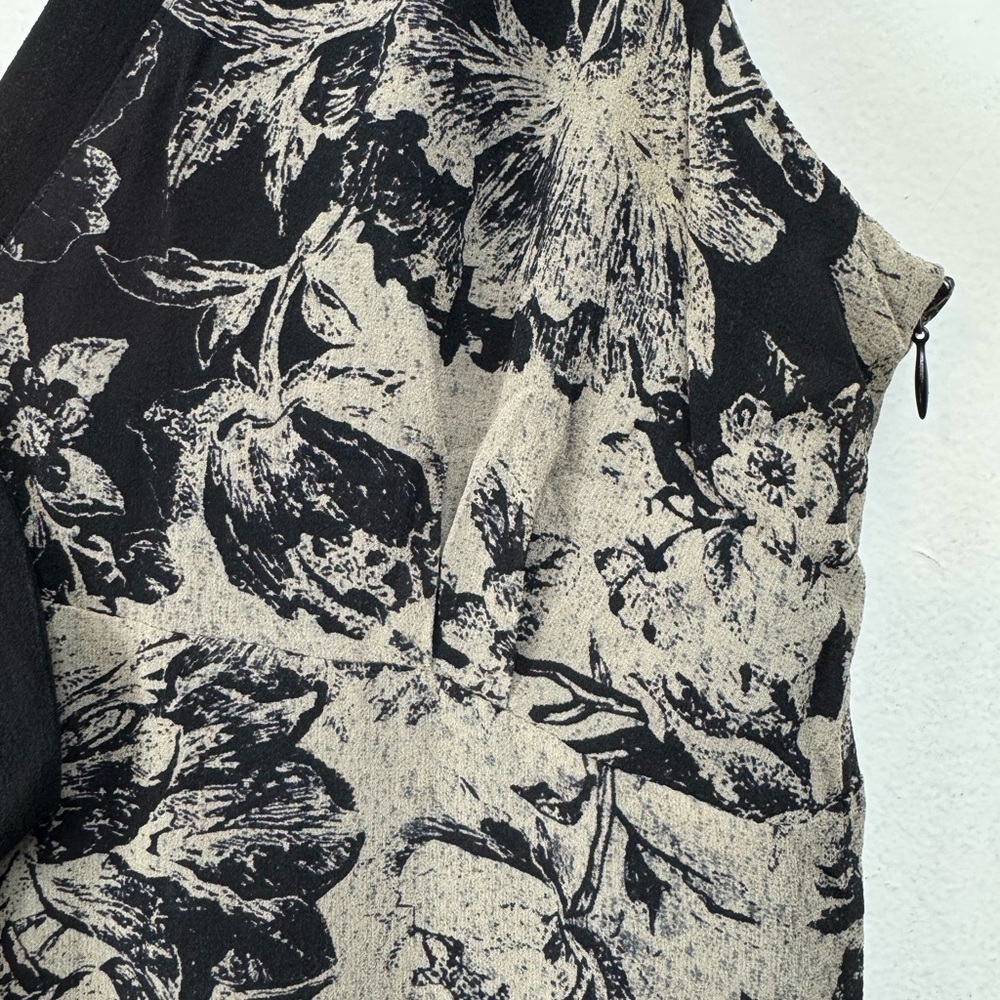 Vintage Y2K Size 8 Silk Floral Chiffon Midi Dress Black Tan Fairy Whimsigoth - Picture 4 of 8